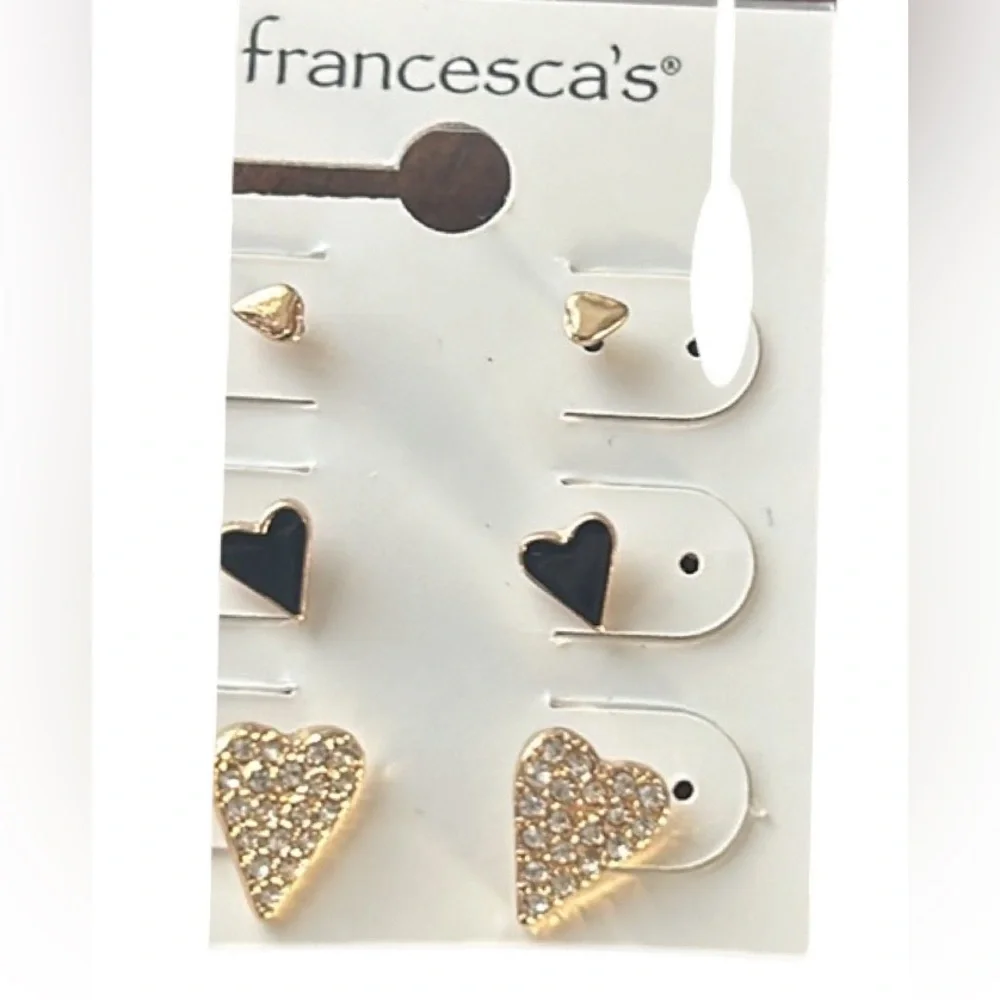 New Francesca’s Joana Gold Tone and Black Heart Earring Set - Picture 6 of 7